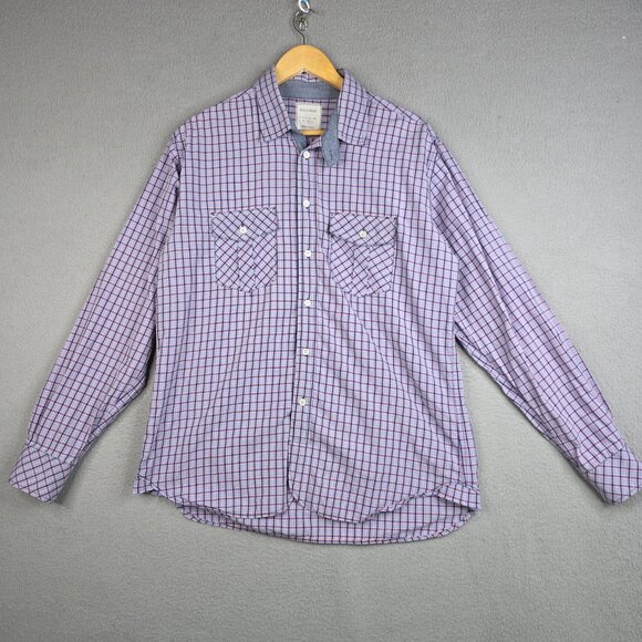 Billy Reid Shirt Men Size Large Purple Windowpane Plaid Long Sleeve Cotton Fit 2 - Picture 3 of 13